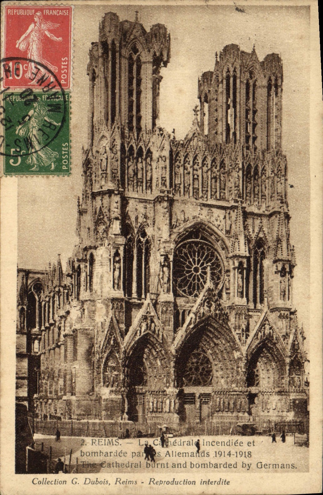 VINTAGE POSTCARD Rheims the Burnt Cathedral And Bombardee by German