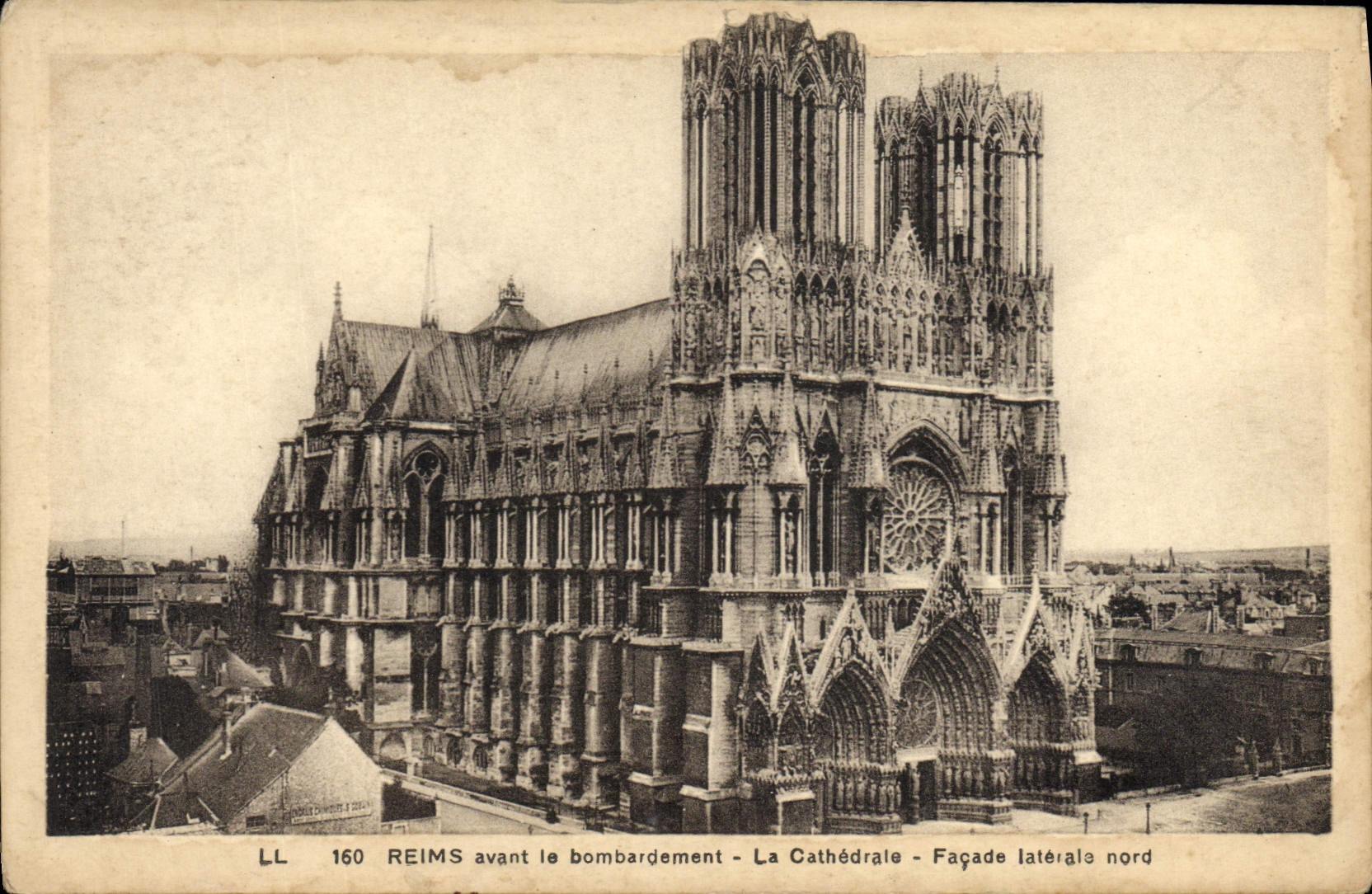 POSTAL Reims de la VENDIMIA antes del bombardeo la pared lateral de la catedral norteña