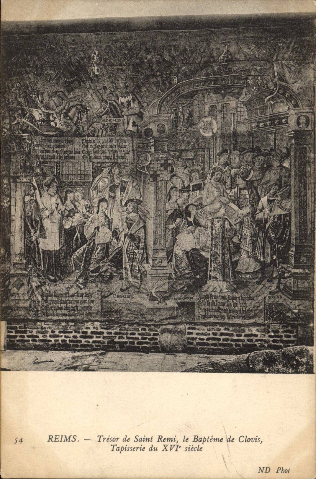 VINTAGE POSTCARD Rheims Treasure Of Saint Remi the Baptism De Clovis Tapestry Of 16th