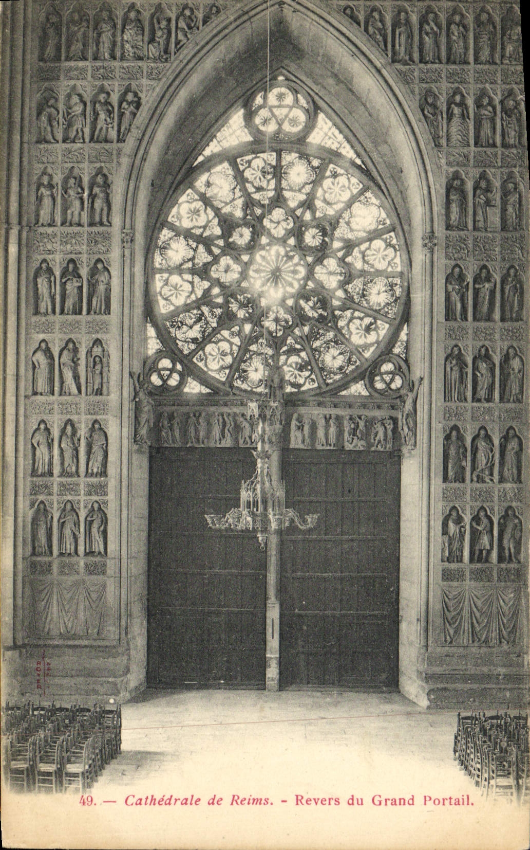VINTAGE POSTCARD Cathedral Of Rheims Reverse Of the Large Gate