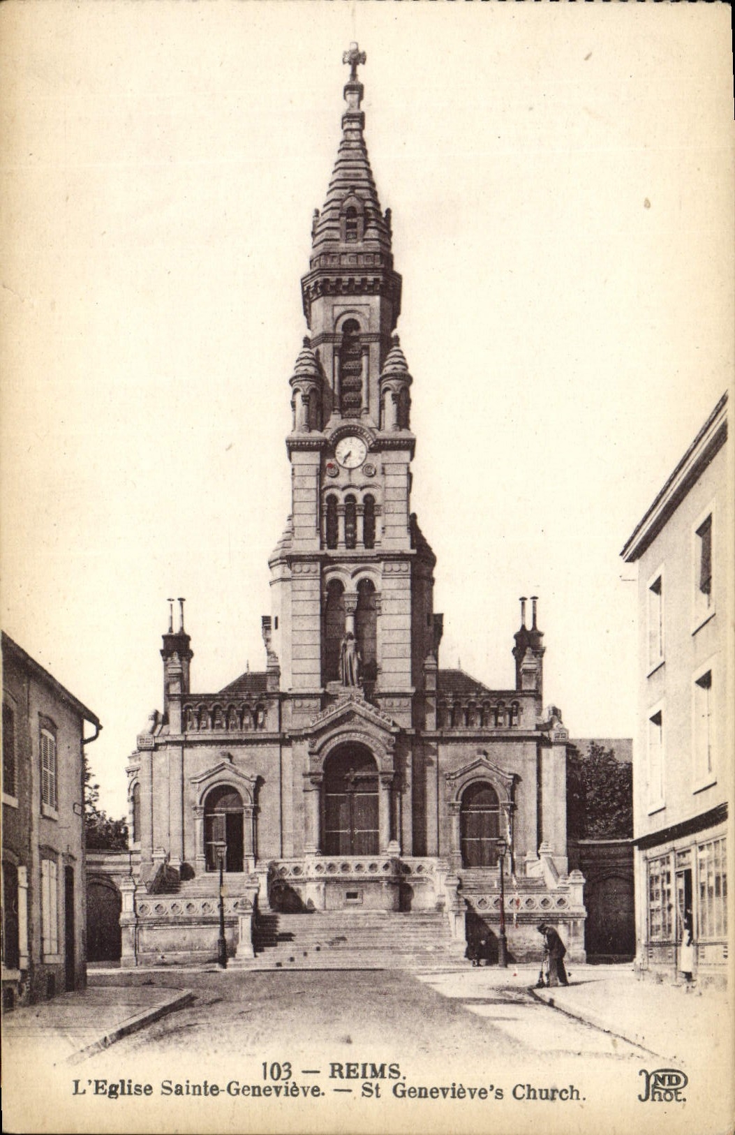 VINTAGE POSTCARD Rheims the Church Sainte Genevieve