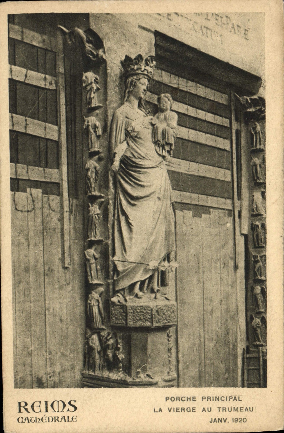 VINTAGE POSTCARD Rheims Principal Porch the virgin with the pier