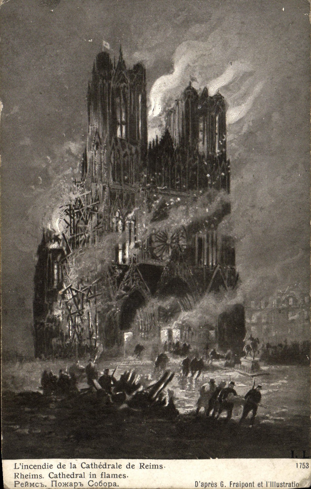 CPA L'Incende De La Cathedrale De Reims