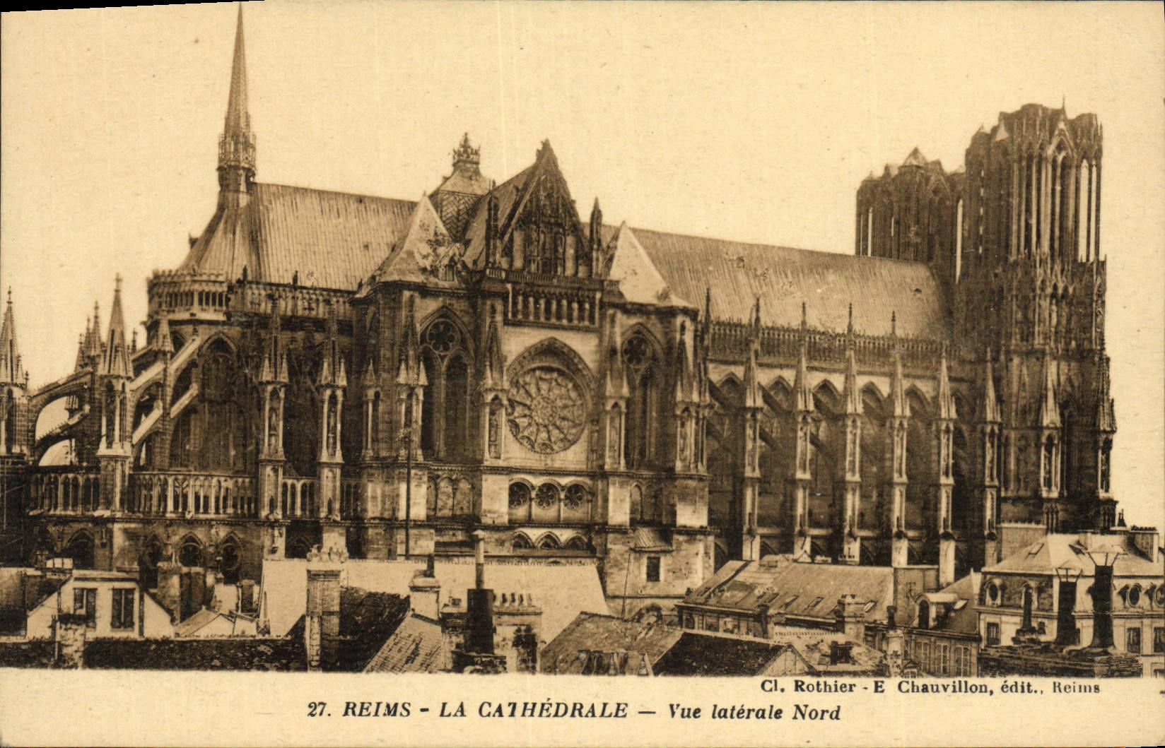 VINTAGE POSTCARD Rheims the Cathedral Seen Side North