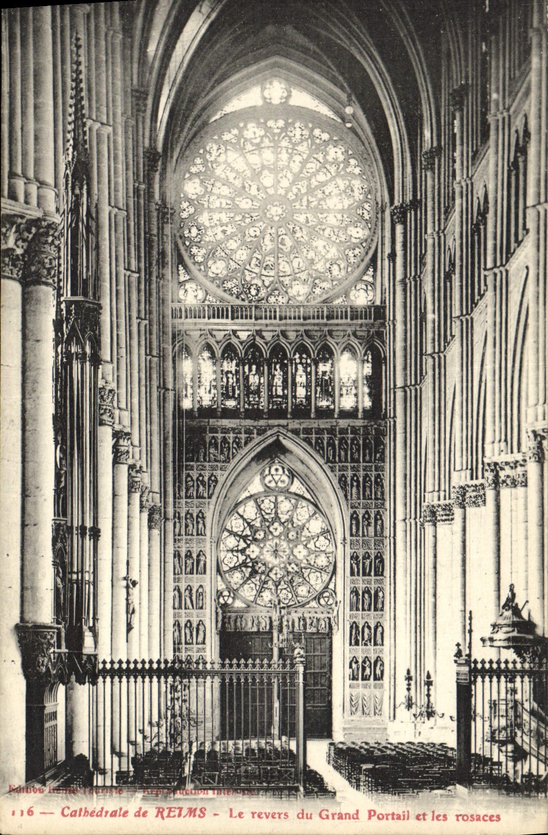 VINTAGE POSTCARD Cathedral Of Rheims the Reverse Of the Large Gate And Rosettes