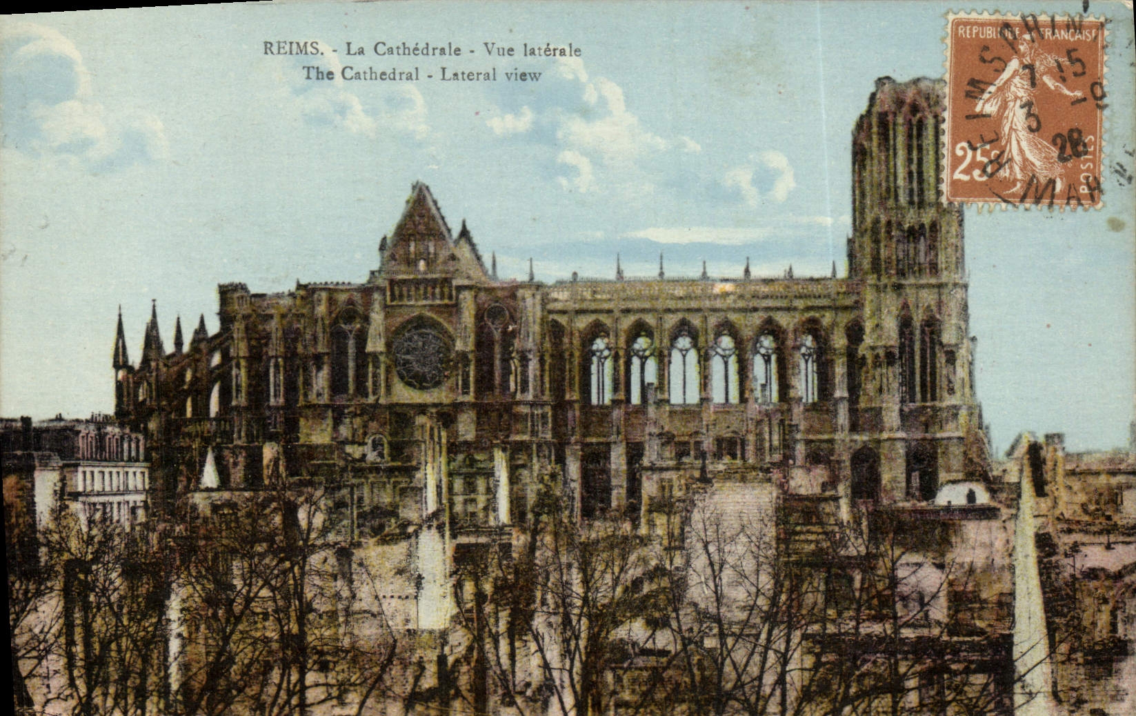 VINTAGE POSTCARD Rheims the Cathedral Seen Side
