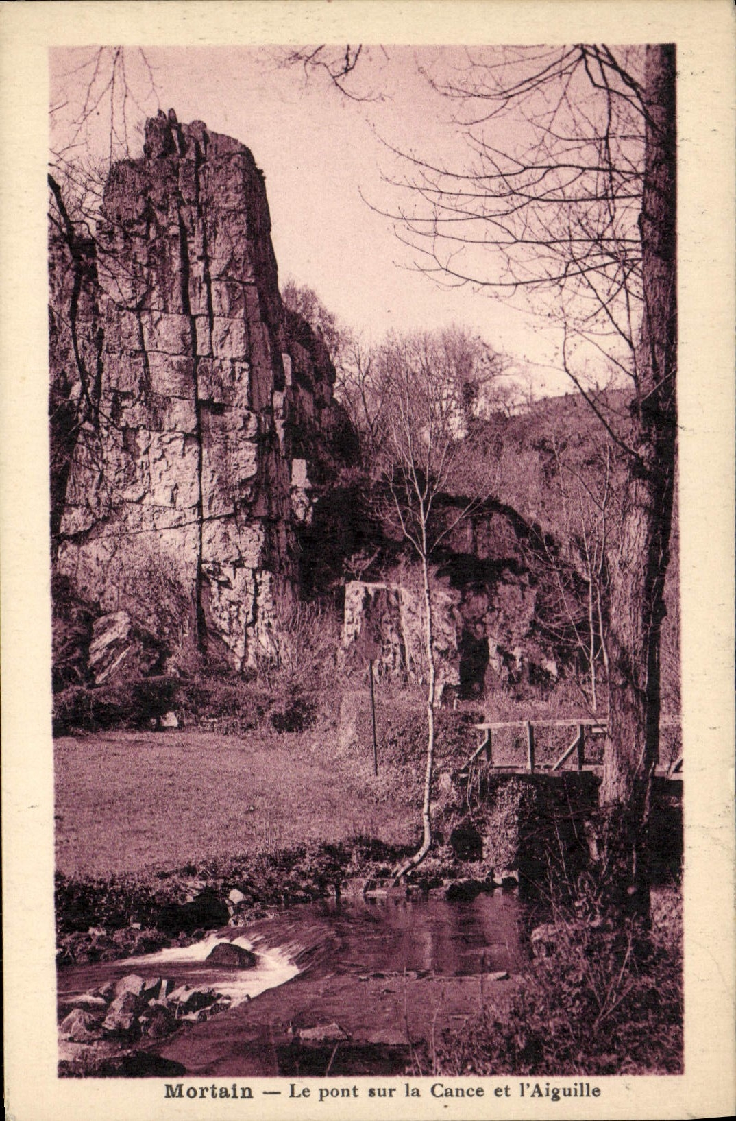 VINTAGE POSTCARD Mortain the Bridge on Cance and the Needle
