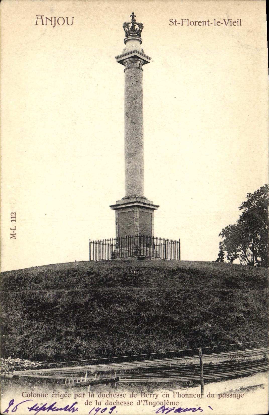 St Florent de la POSTAL de la VENDIMIA viejo el erigee de la columna de la duquesa de la baya en el honor del paso de la duquesa de Angulema