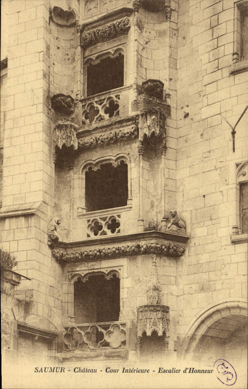 VINTAGE POSTCARD Saumur Castle Interior Court Main staircase