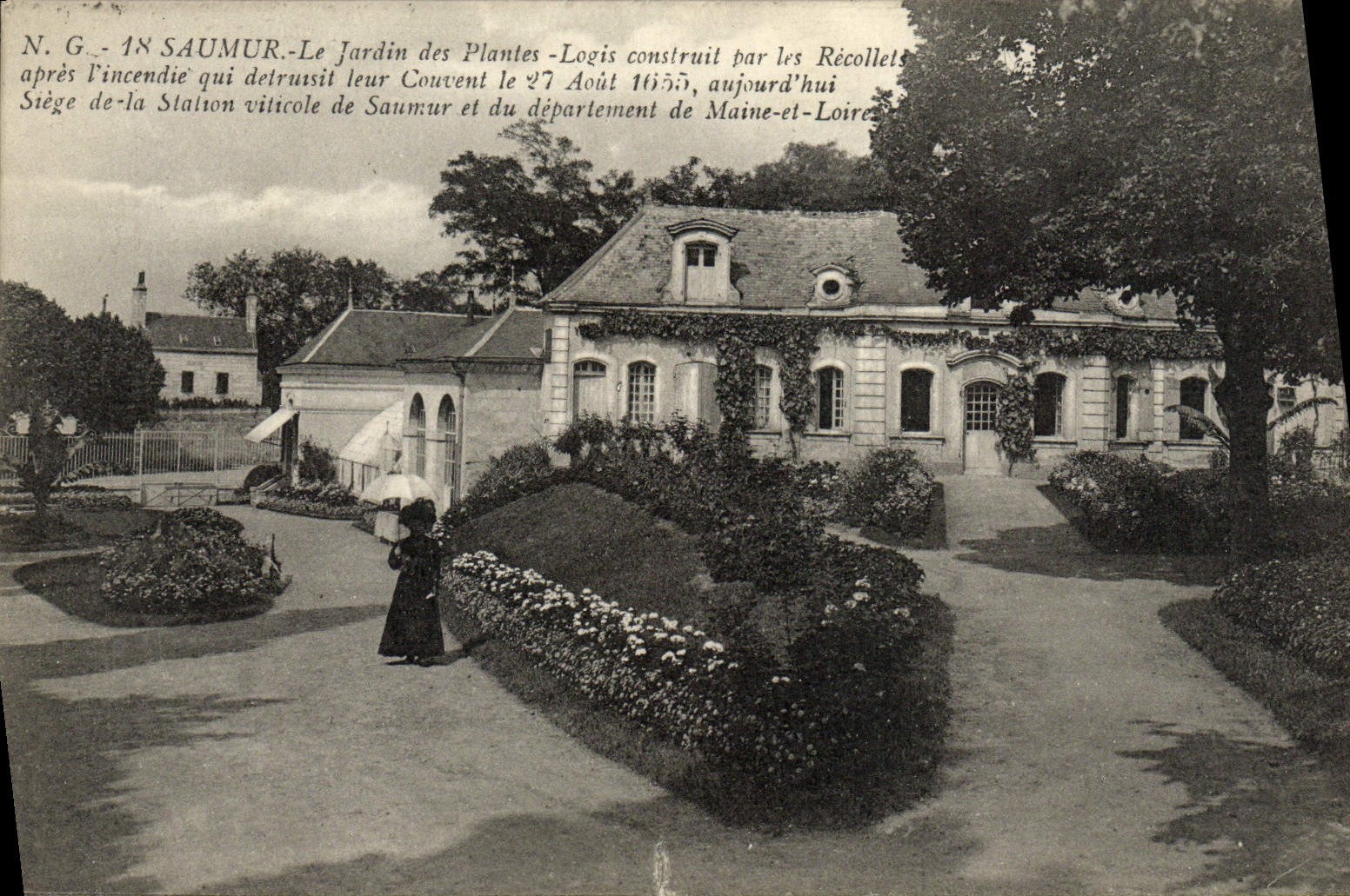 VINTAGE POSTCARD Saumur the botanical garden Home built by Recollets after the fire