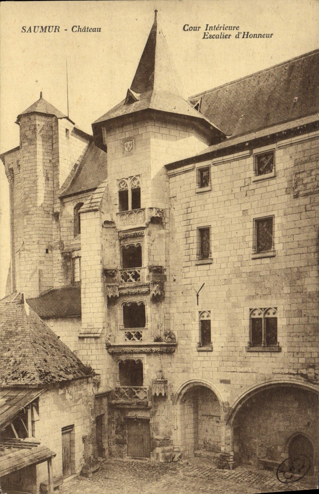 VINTAGE POSTCARD Saumur the Castle interior Court Main staircase