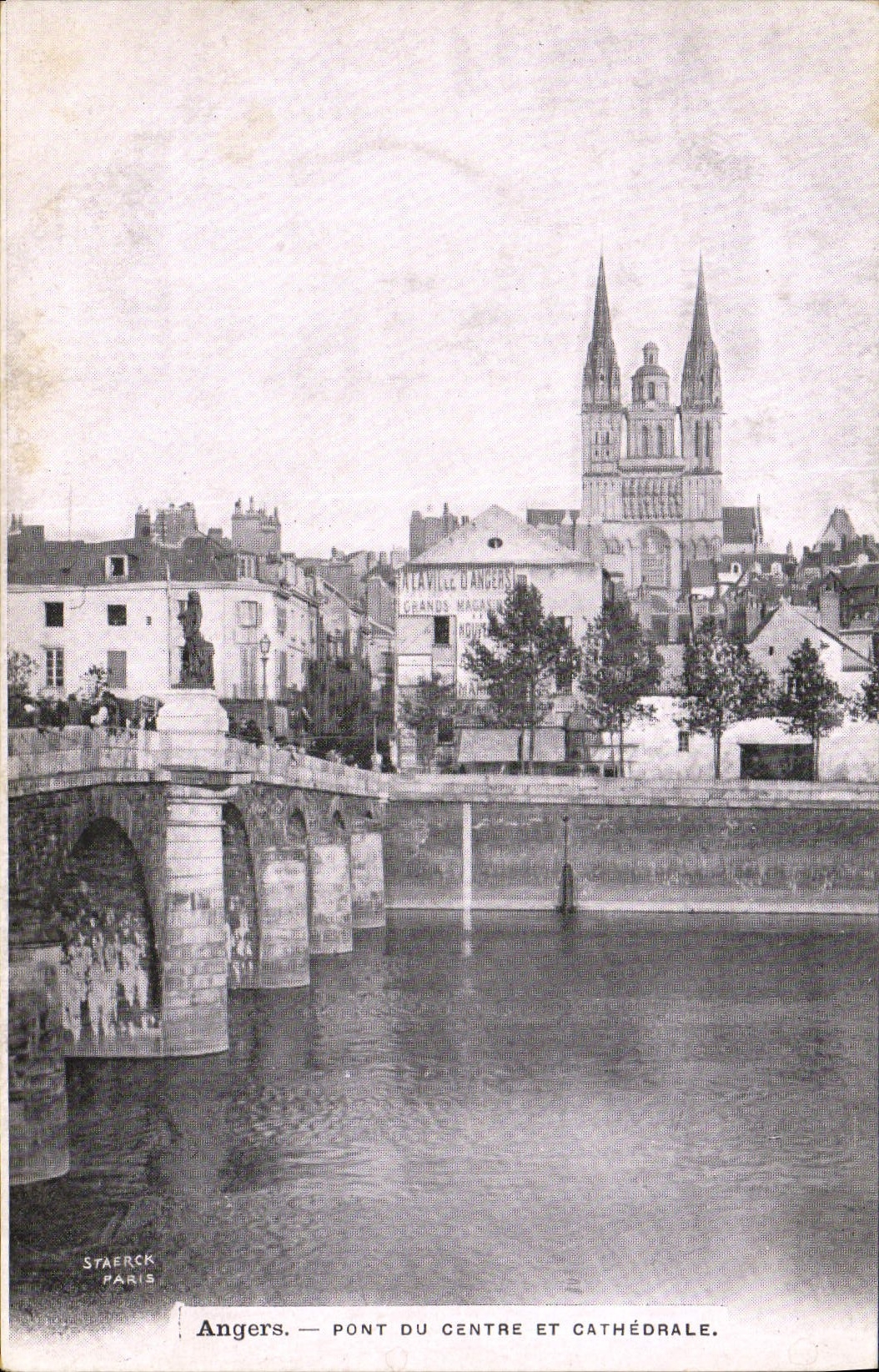 VINTAGE POSTCARD Angers Bridge Of the Center And Cathedral