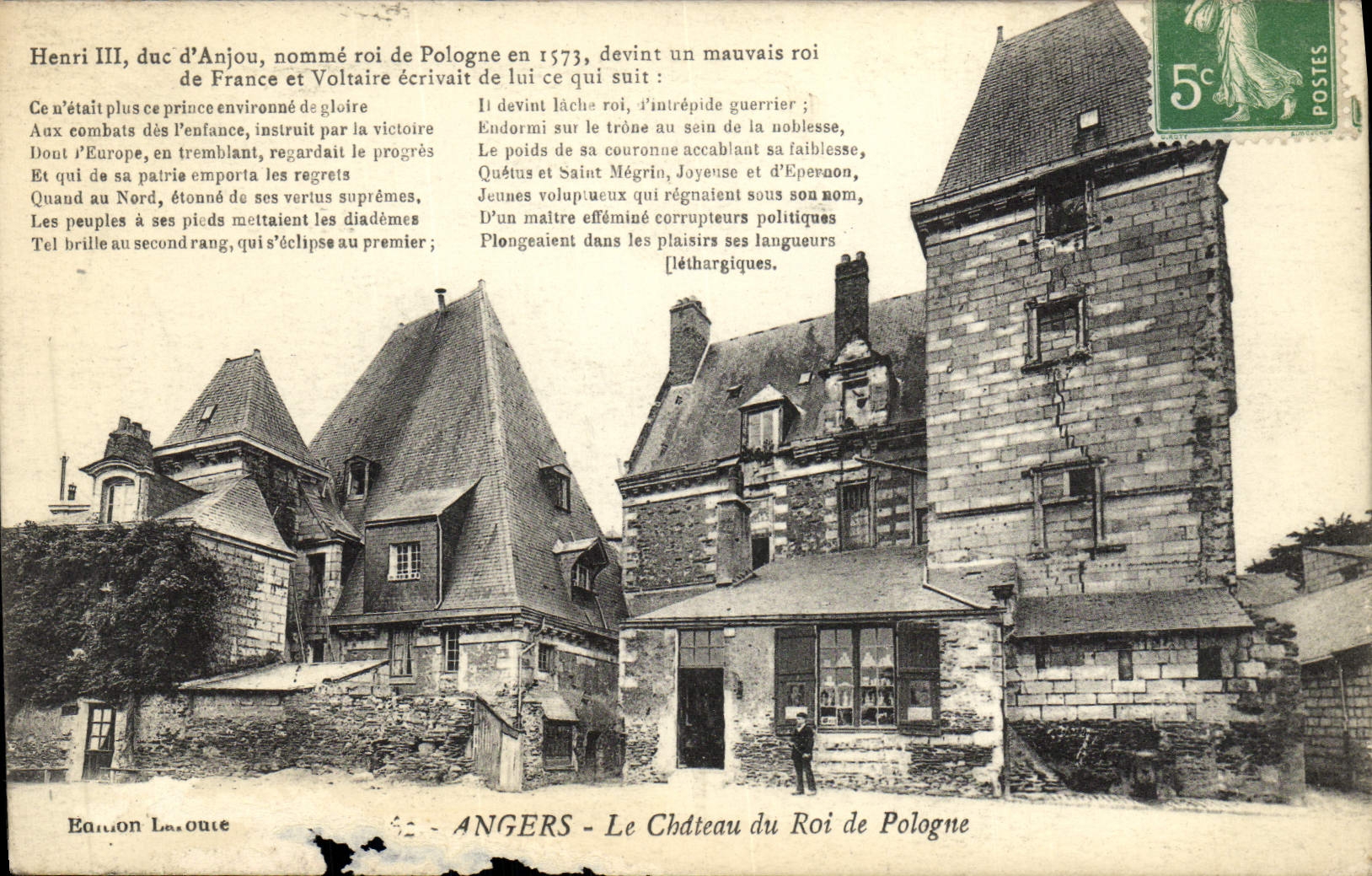 VINTAGE POSTCARD Angers the castle of king de Pologne