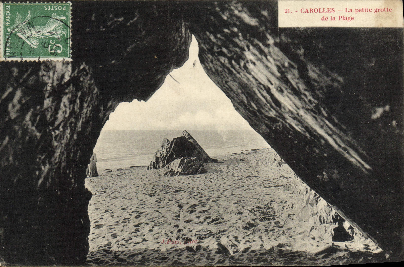 VINTAGE POSTCARD Carolles the Small Cave of the Beach