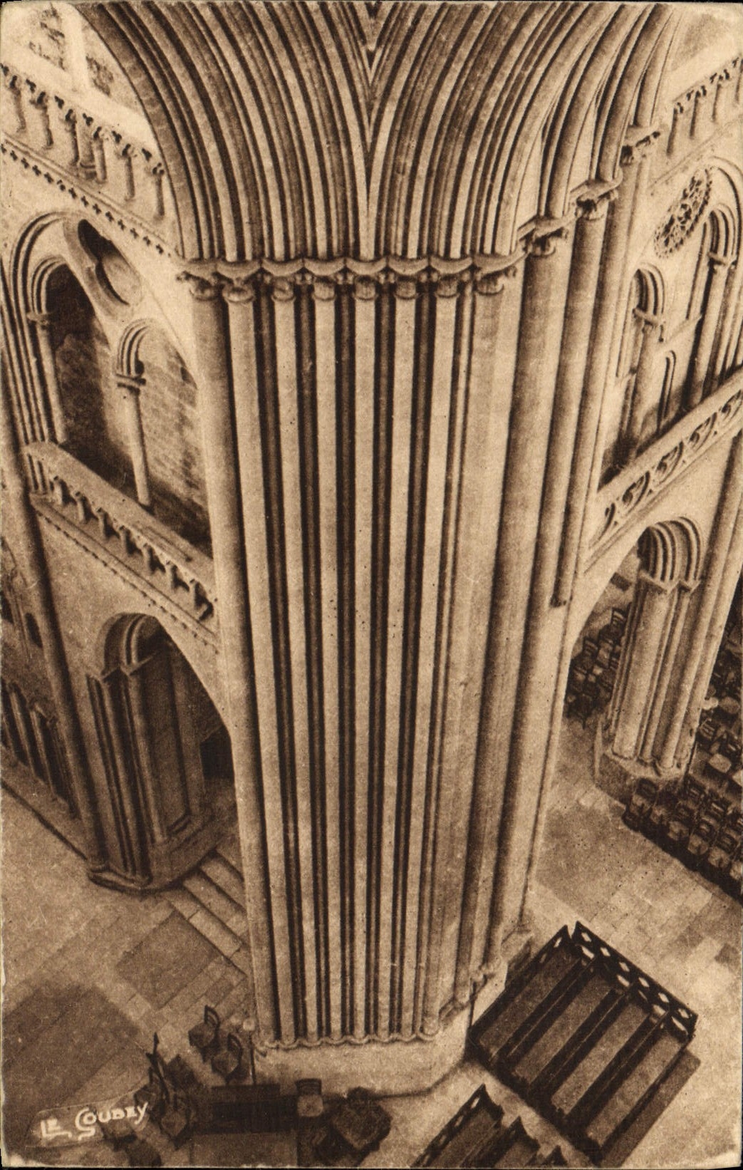 VINTAGE POSTCARD Coutances Cathedral Colonnade of the central tower