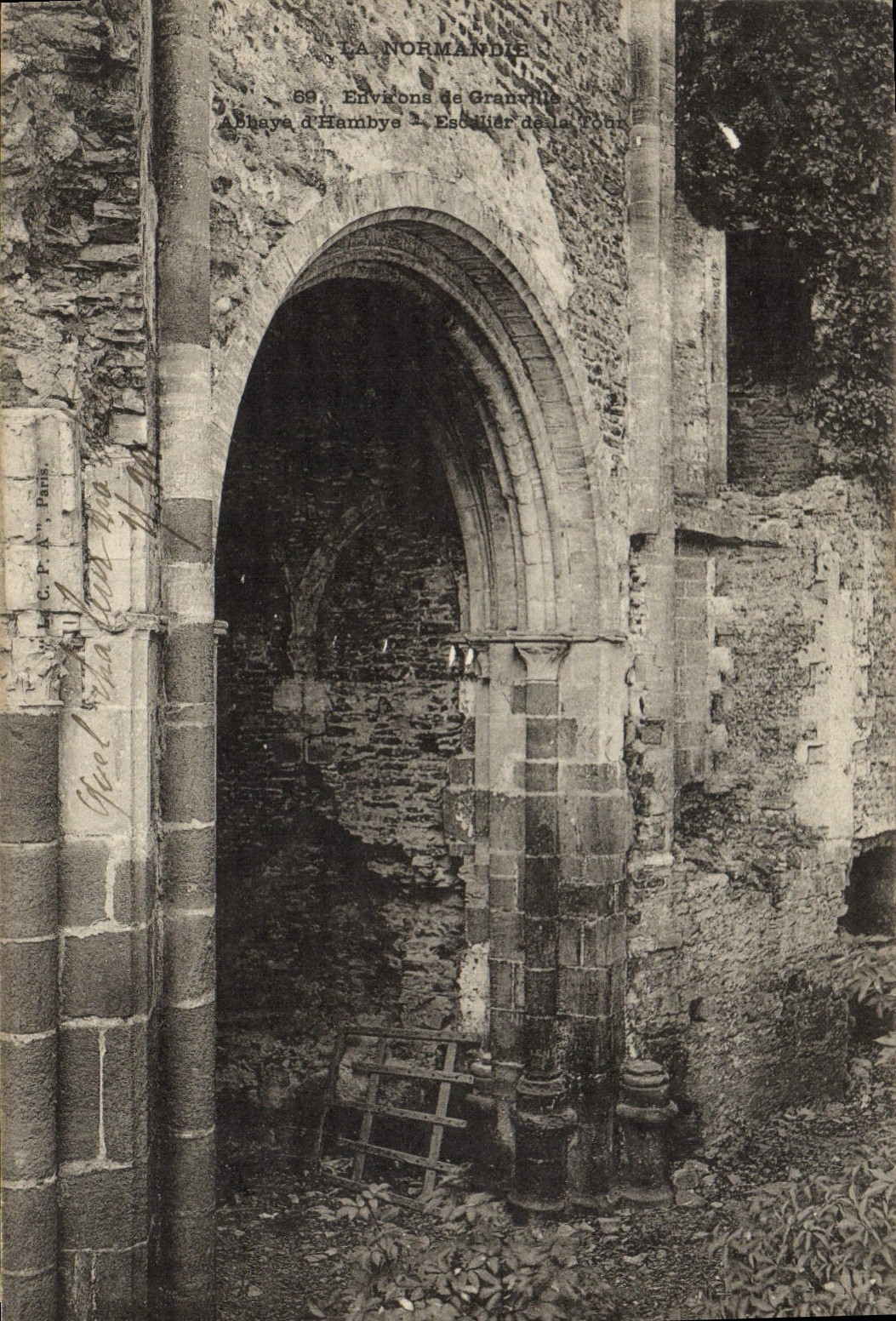 VINTAGE POSTCARD Surroundings De Granville Abbey of Hambye Staircase of the tower