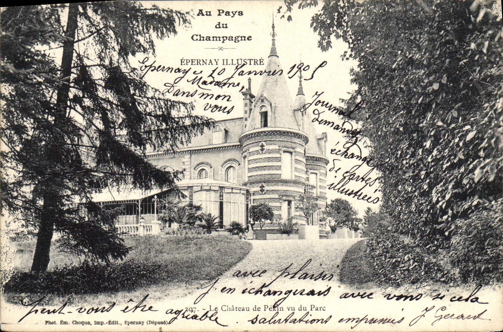 VINTAGE POSTCARD Epernay Illustrates the castle of Beijing seen of the park China China