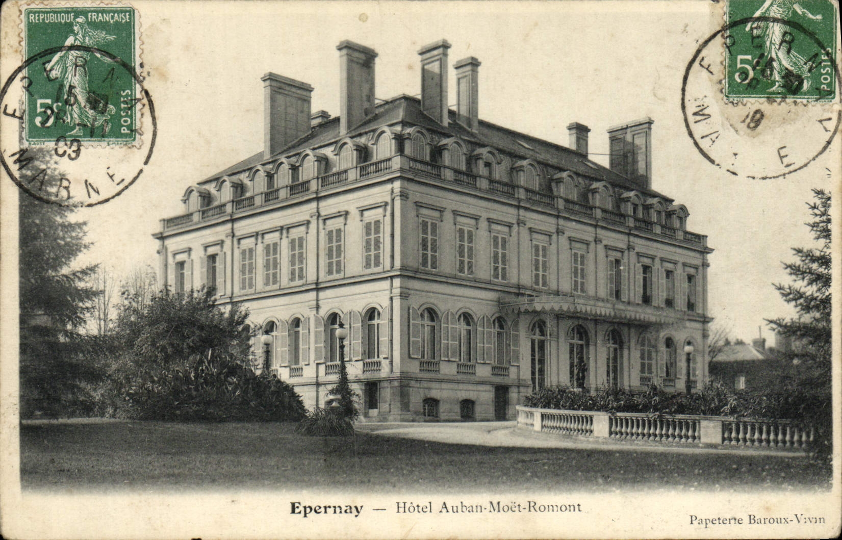 VINTAGE POSTCARD Epernay Hotel Auban Moet Romont