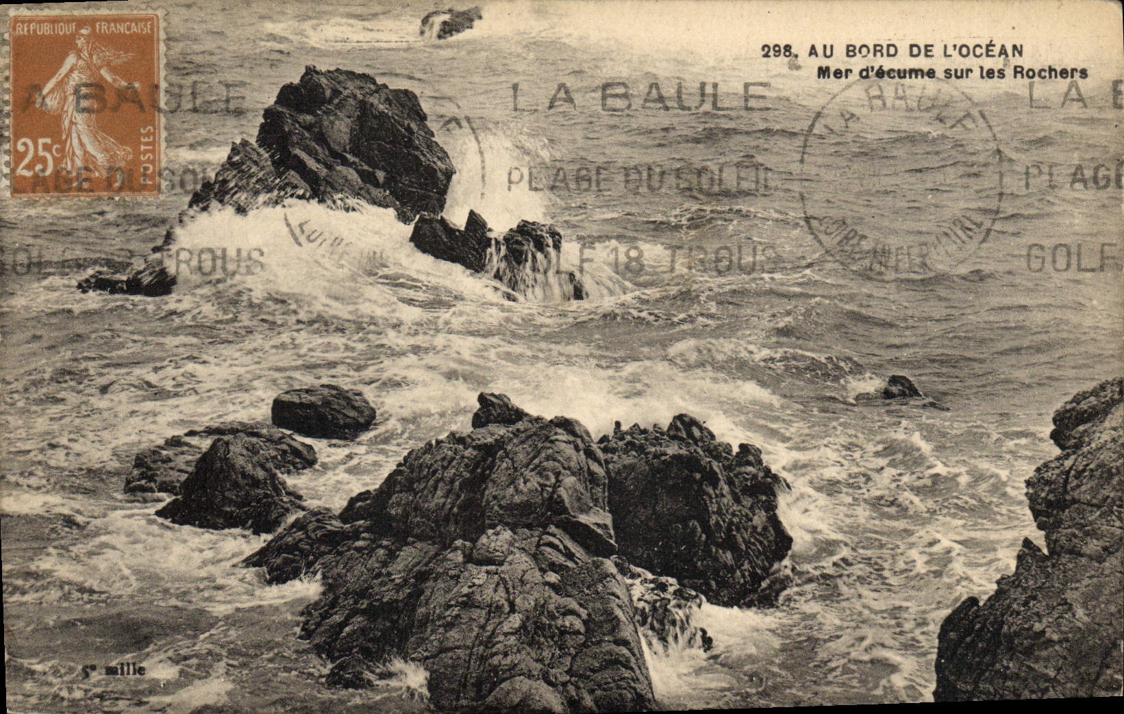 VINTAGE POSTCARD La Baule at the edge of the Ocean Sea Of Scum on the Rocks