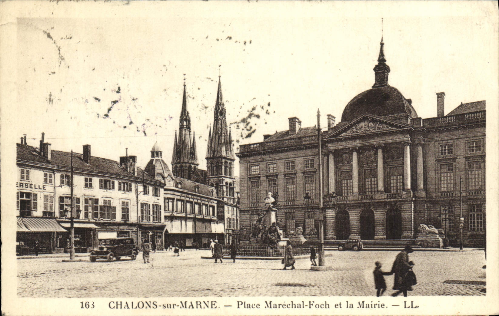 VINTAGE POSTCARD Chalons On the Marne Places Marshal Foch And the Town hall