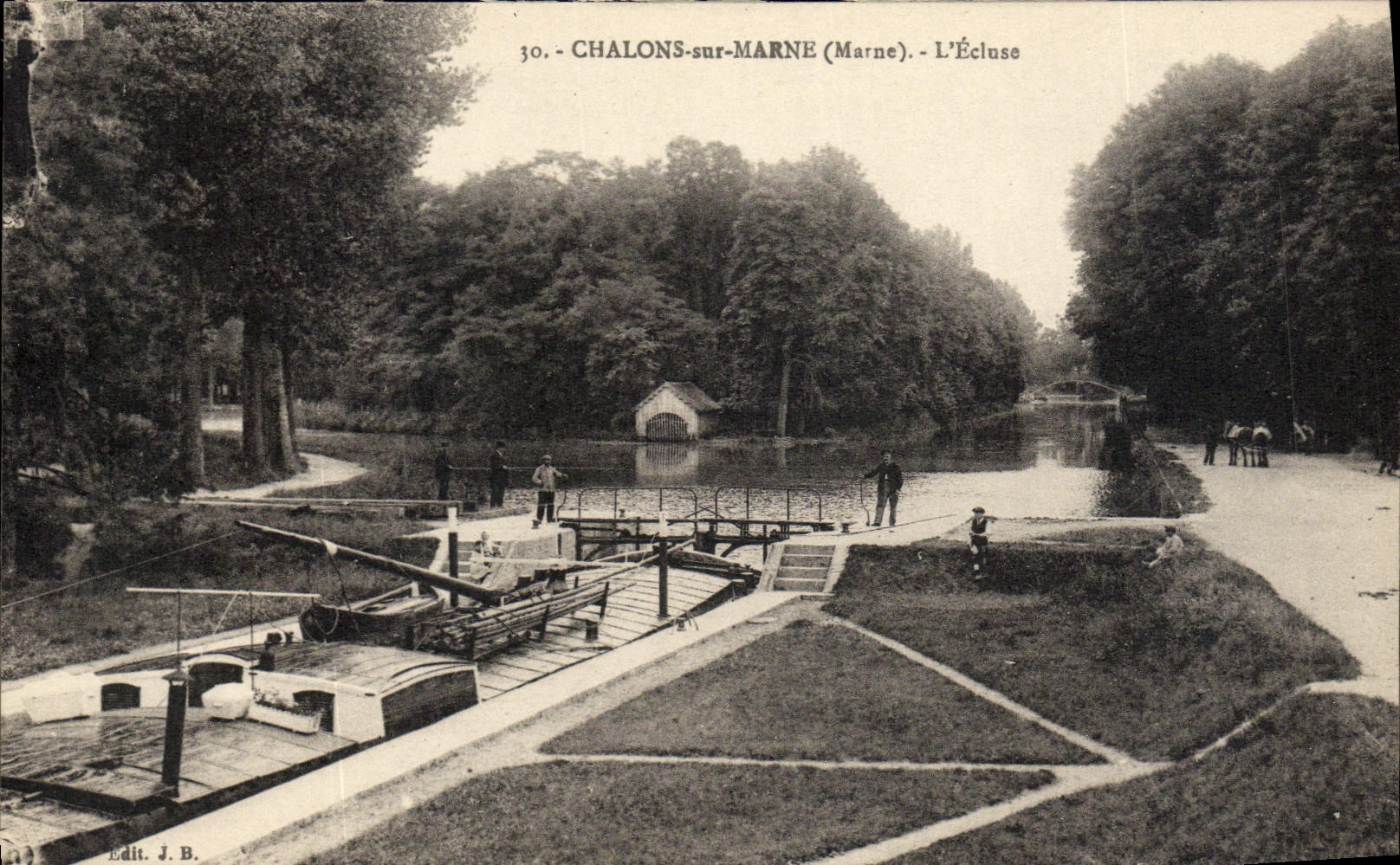 VINTAGE POSTCARD Trawl-nets On the Marne the Lock Barge Boat