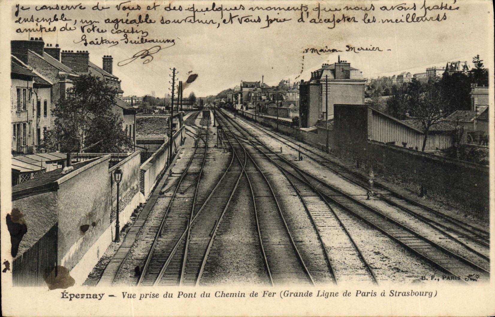VINTAGE POSTCARD Epernay Seen from Of the Bridge Of the Railroad Broad outline of Paris has Strasbourg