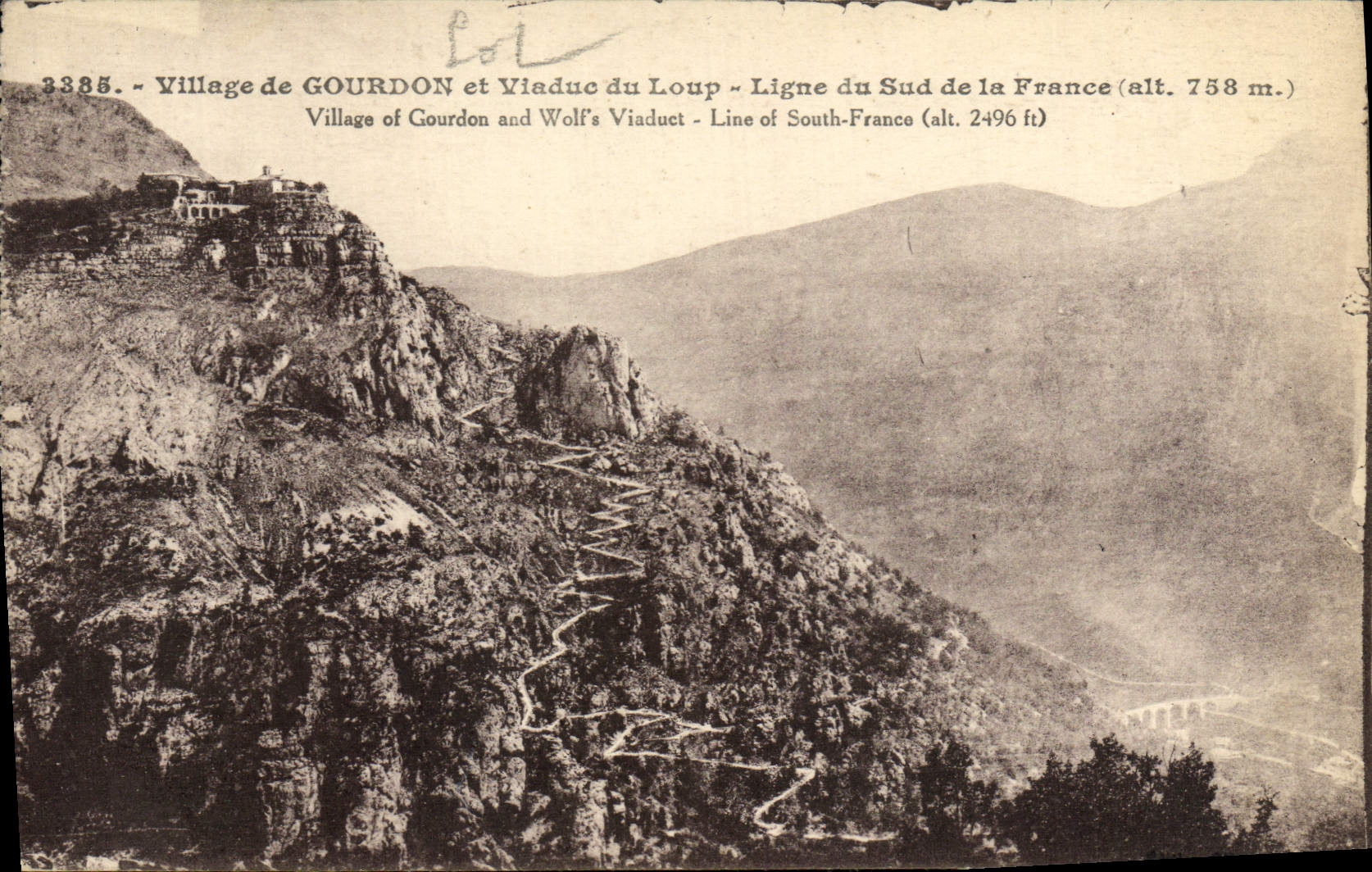 VINTAGE POSTCARD Village De Gourdon And Viaduc Of the Wolf Line Of the South Of France