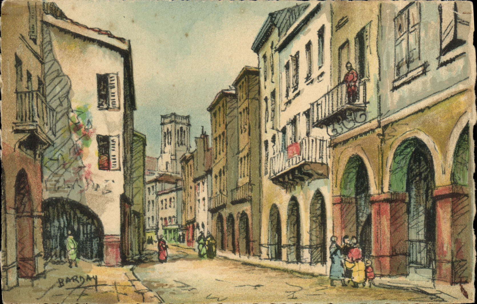 VINTAGE POSTCARD Agen Street Angles Arcades