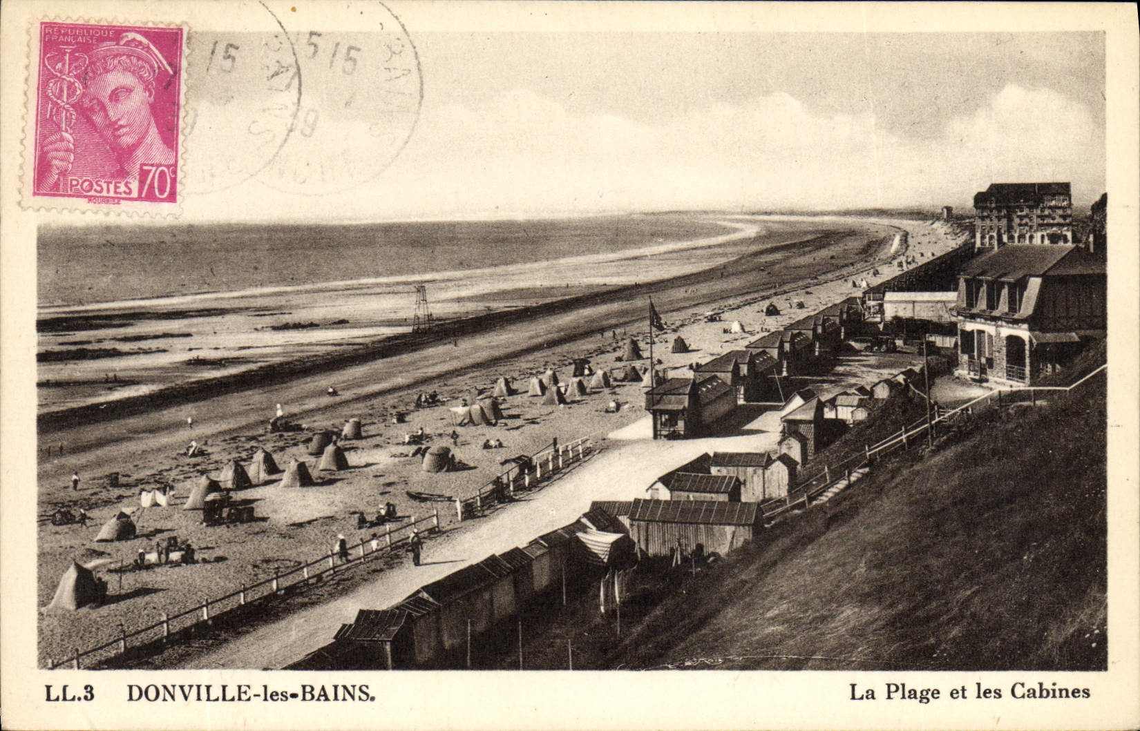 CPA Donville Les Bains La Plage Et Les Cabines