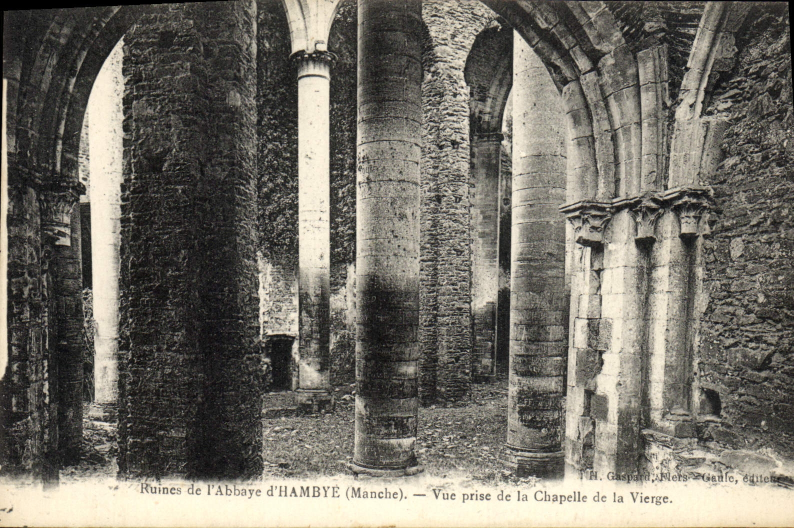 VINTAGE POSTCARD Ruins of the abbey of Hambye Seen from of the vault of the virgin