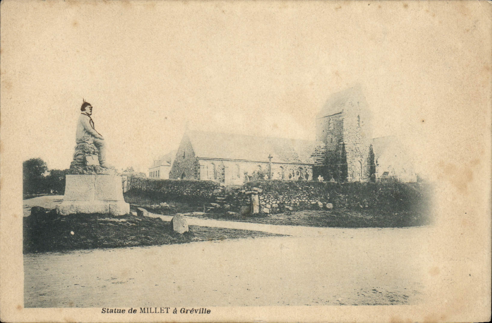 CPA Donville Statue de Millet a Greville 