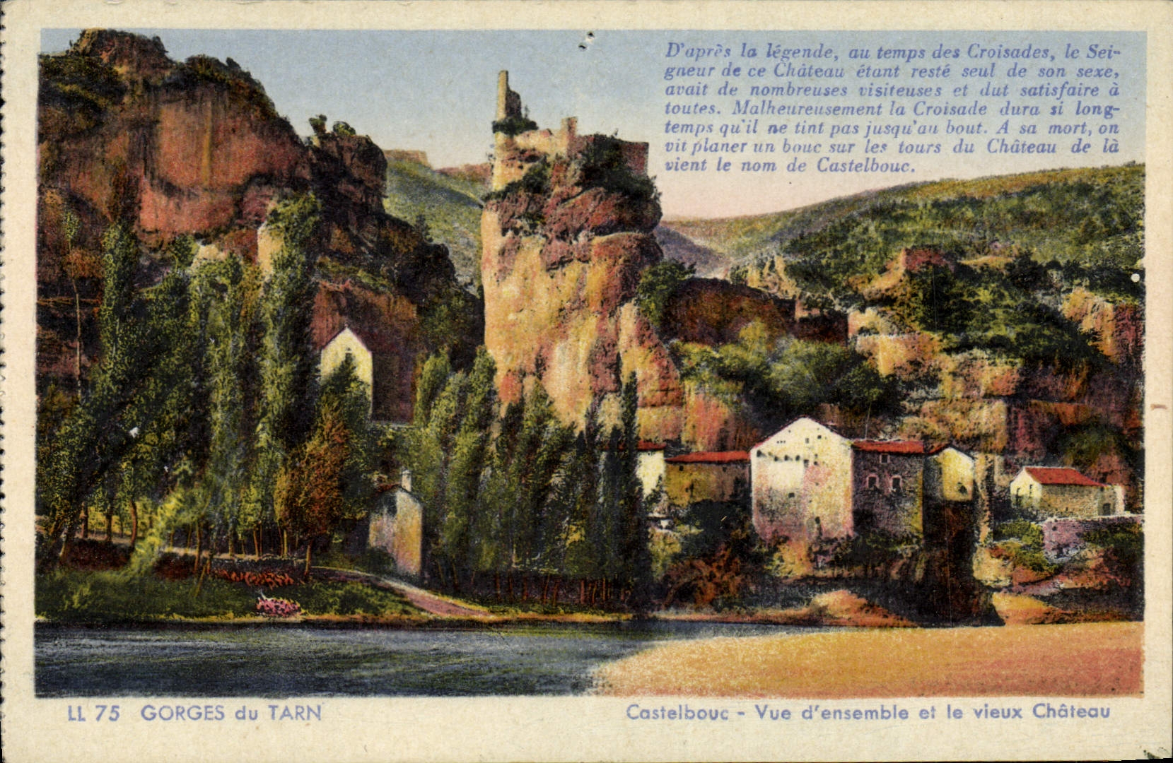 VINTAGE POSTCARD castle and Gorges of the Tarn Castelbouc Overall picture old
