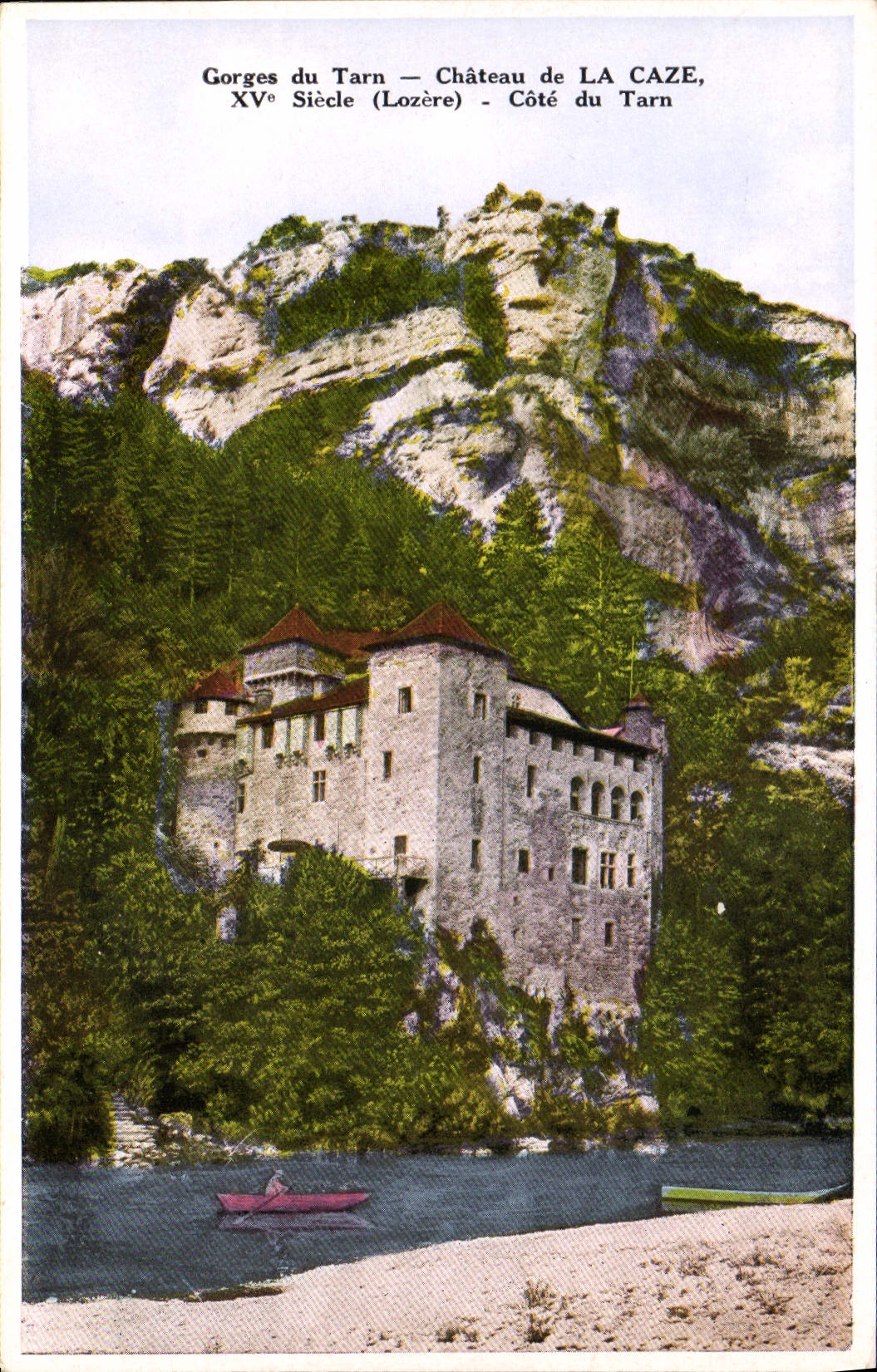 VINTAGE POSTCARD Gorges of the Tarn Castle of Caze Dimensions of the Tarn