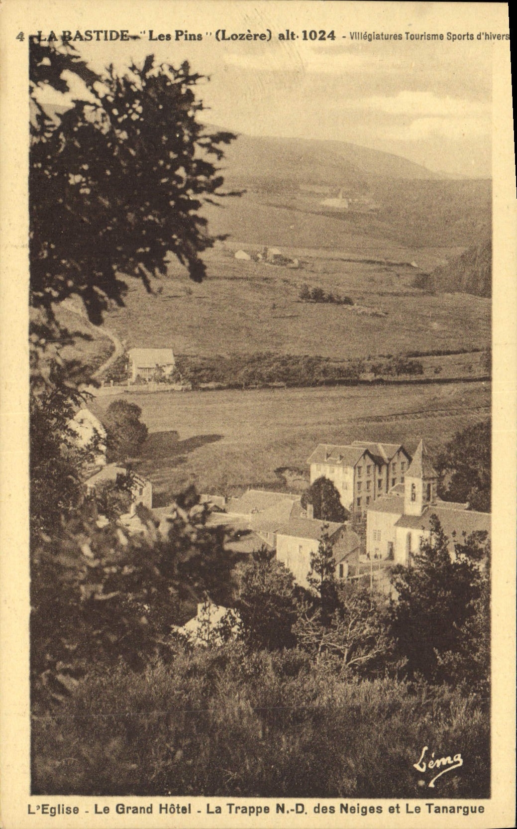 VINTAGE POSTCARD the Country house the church the large Hotel the trap door ND of Snows and Tanargue