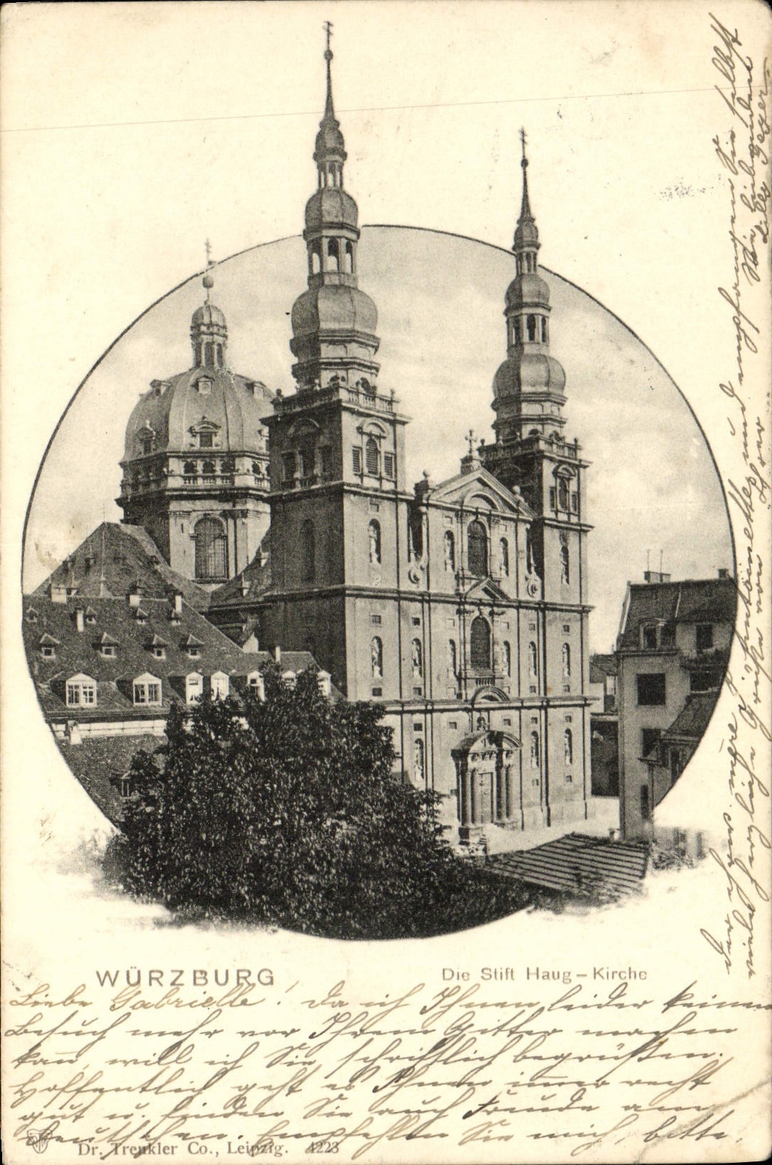VINTAGE POSTCARD Wurzburg Die Stift Haug Kirche