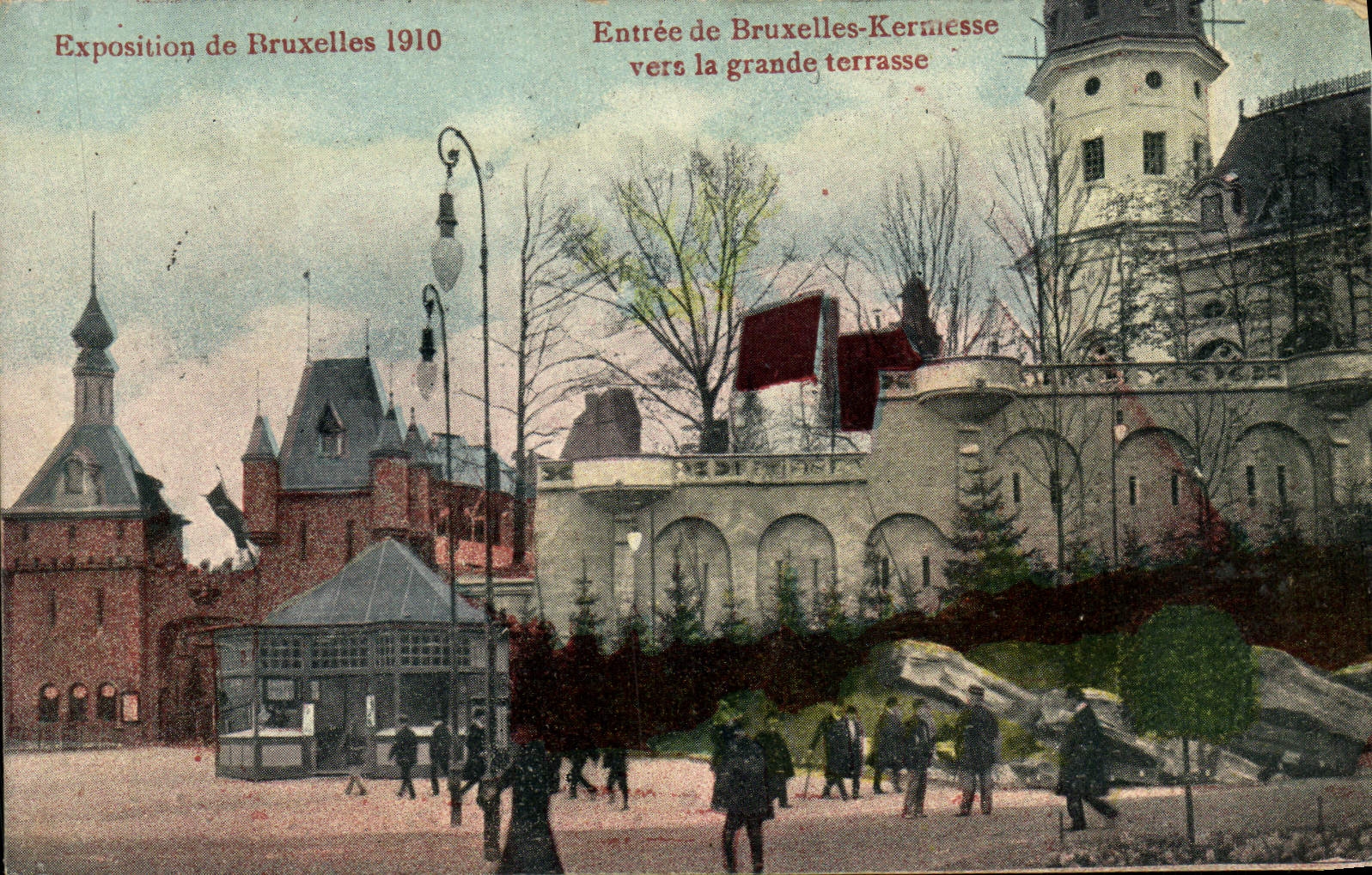 VINTAGE POSTCARD Brussels Fair 1910 Entered Village fair of Worms the Large terrace