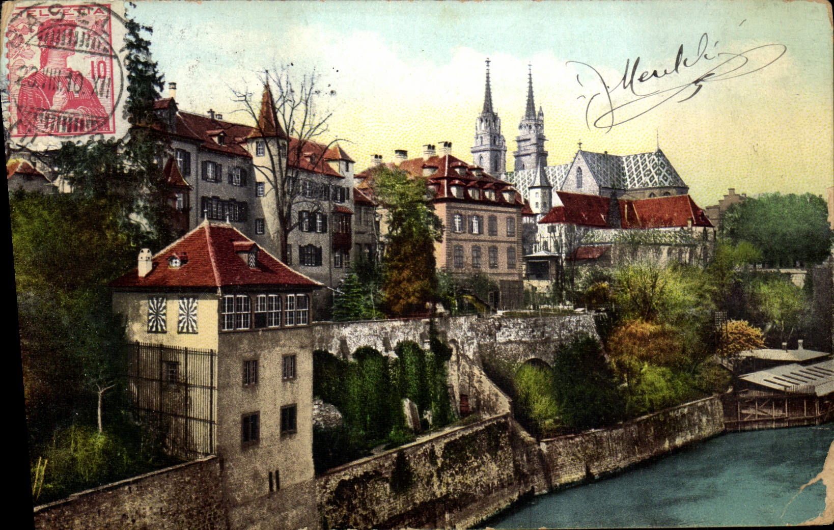 VINTAGE POSTCARD Basel Munster put Deutschrittergaten