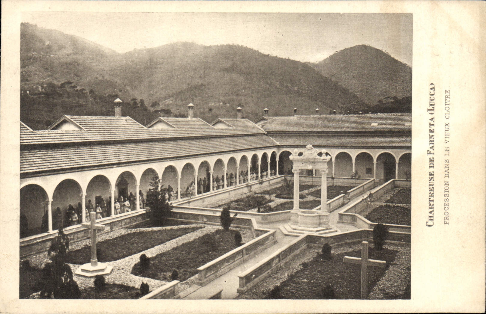 VINTAGE POSTCARD Chartreuse de Farneta Procession in the old cloister