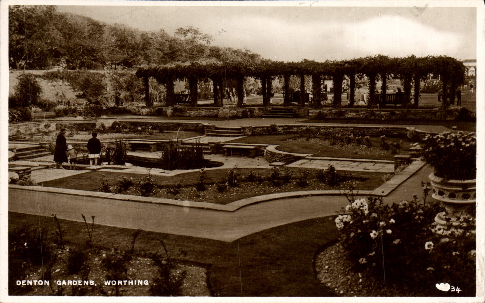 VINTAGE POSTCARD Denton Gardens Worthing