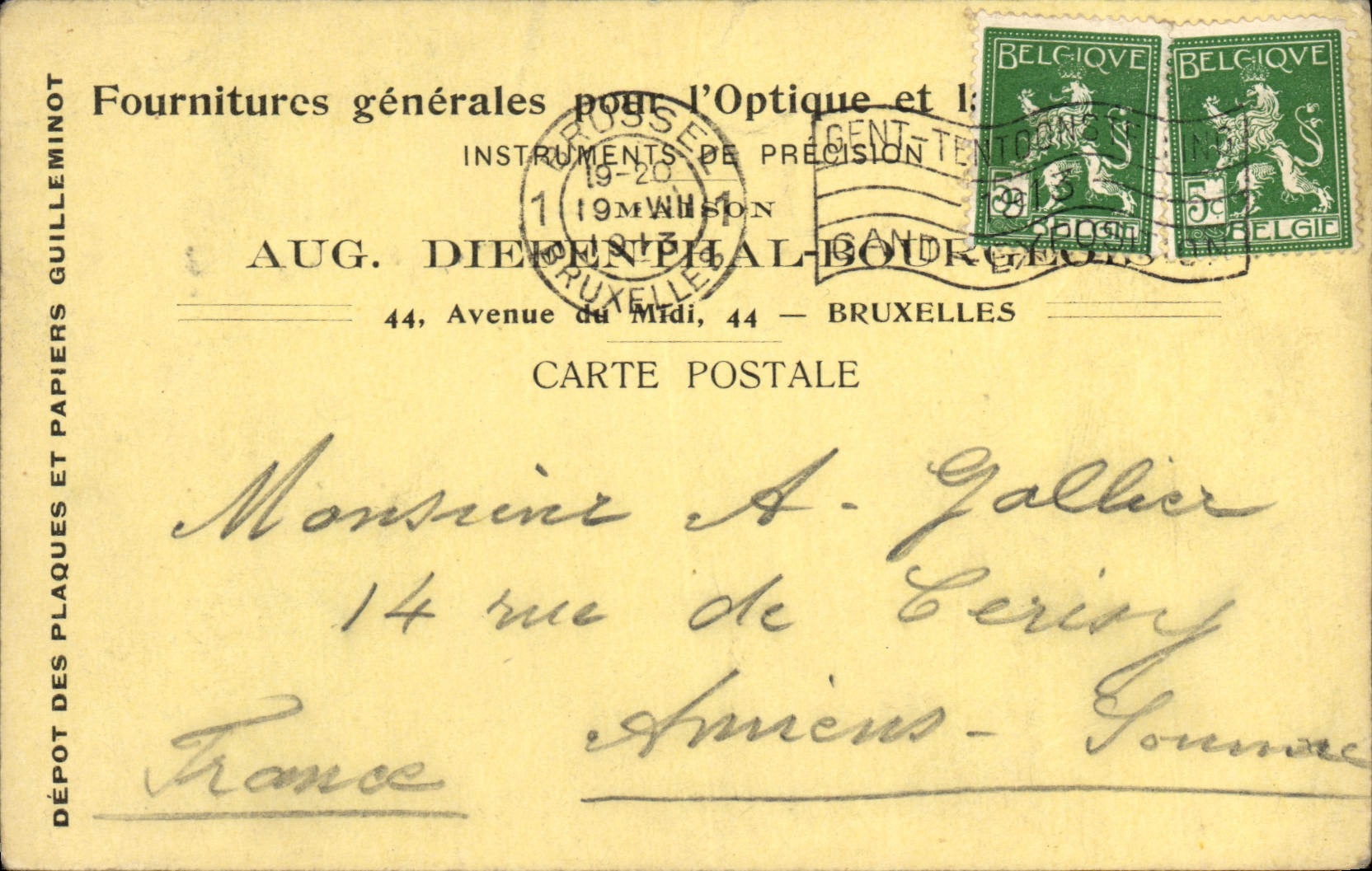 Entier Diefenthal Fournitures generale pour l'optique et la Photographie Avenue du Midi Bruxelles Optique