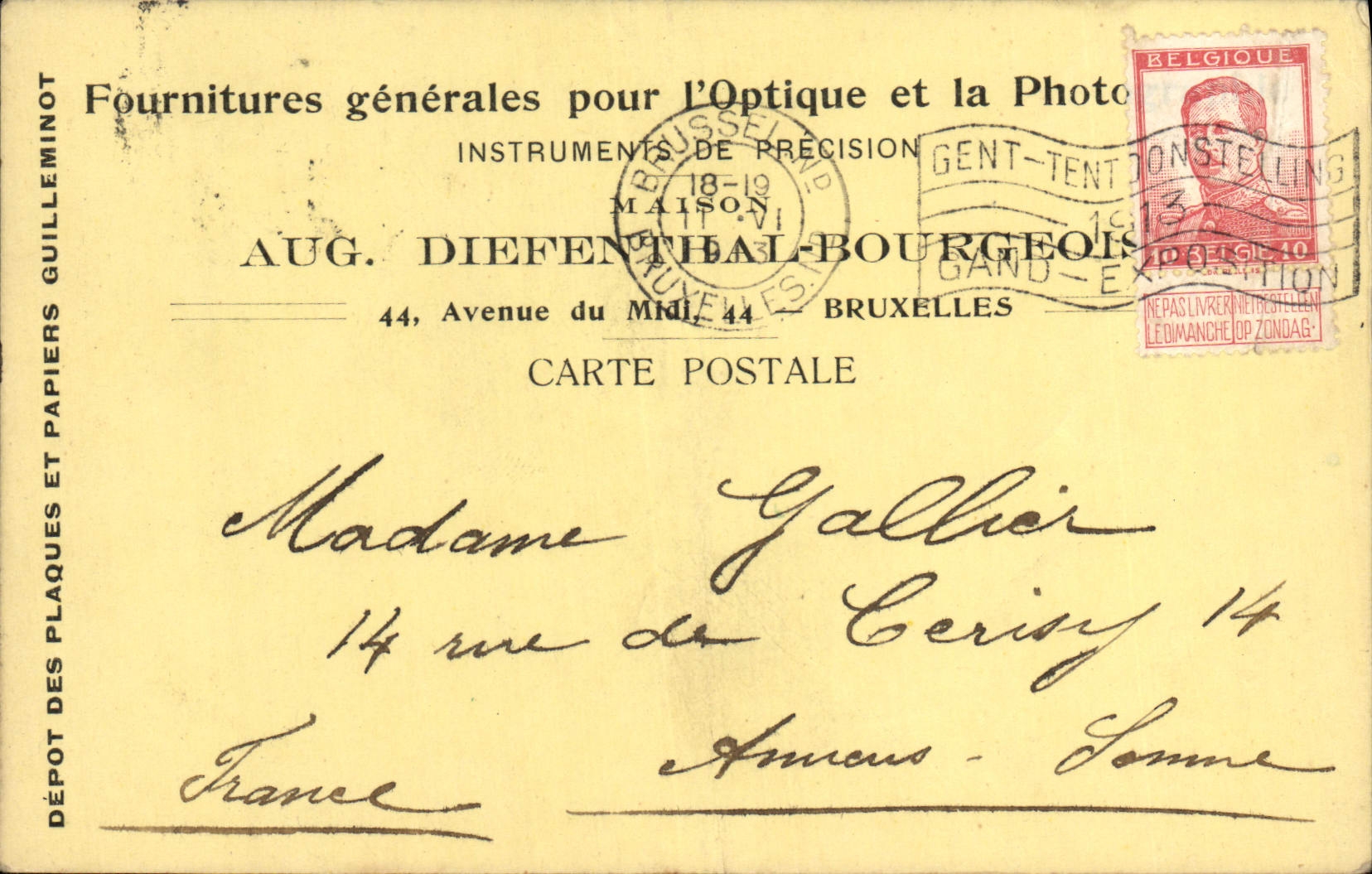 Entier Fournitures generale pour l'optique et la Photographie Avenue du Midi Bruxelles Optique