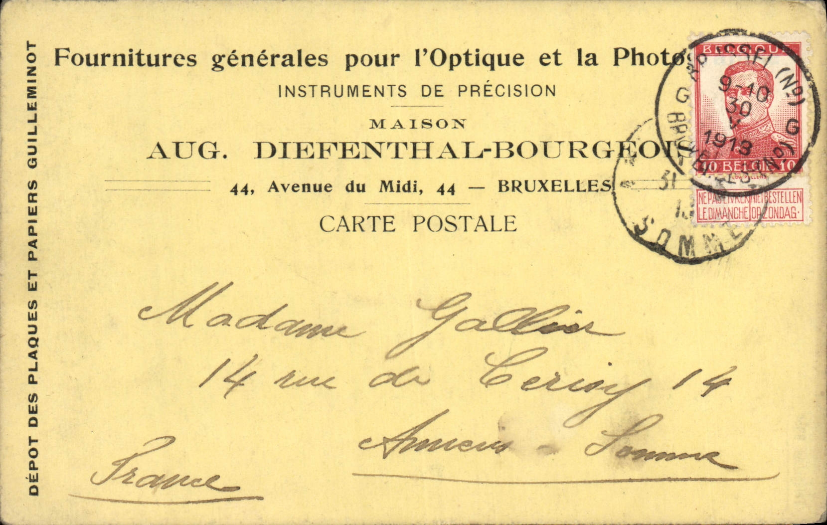 Entier Fournitures generale pour l'optique et la Photographie Avenue du Midi Bruxelles Optique