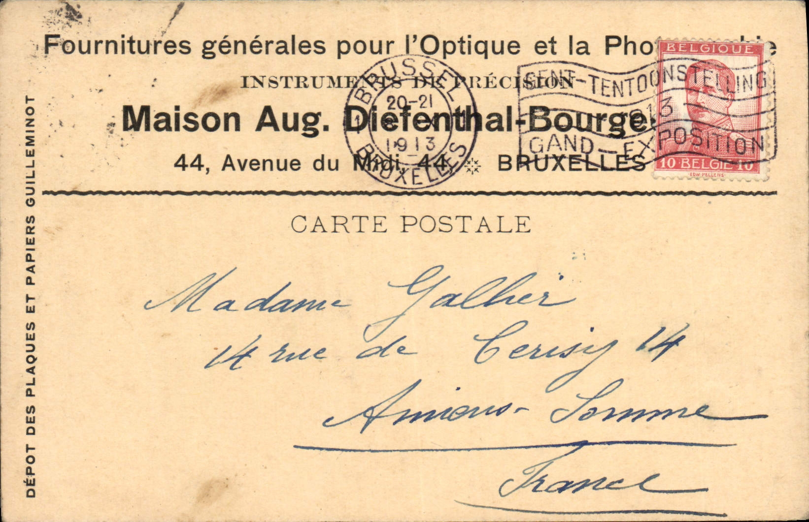 Entier Diefenthal Fournitures generale pour l'optique et la Photographie Avenue du Midi Bruxelles Optique