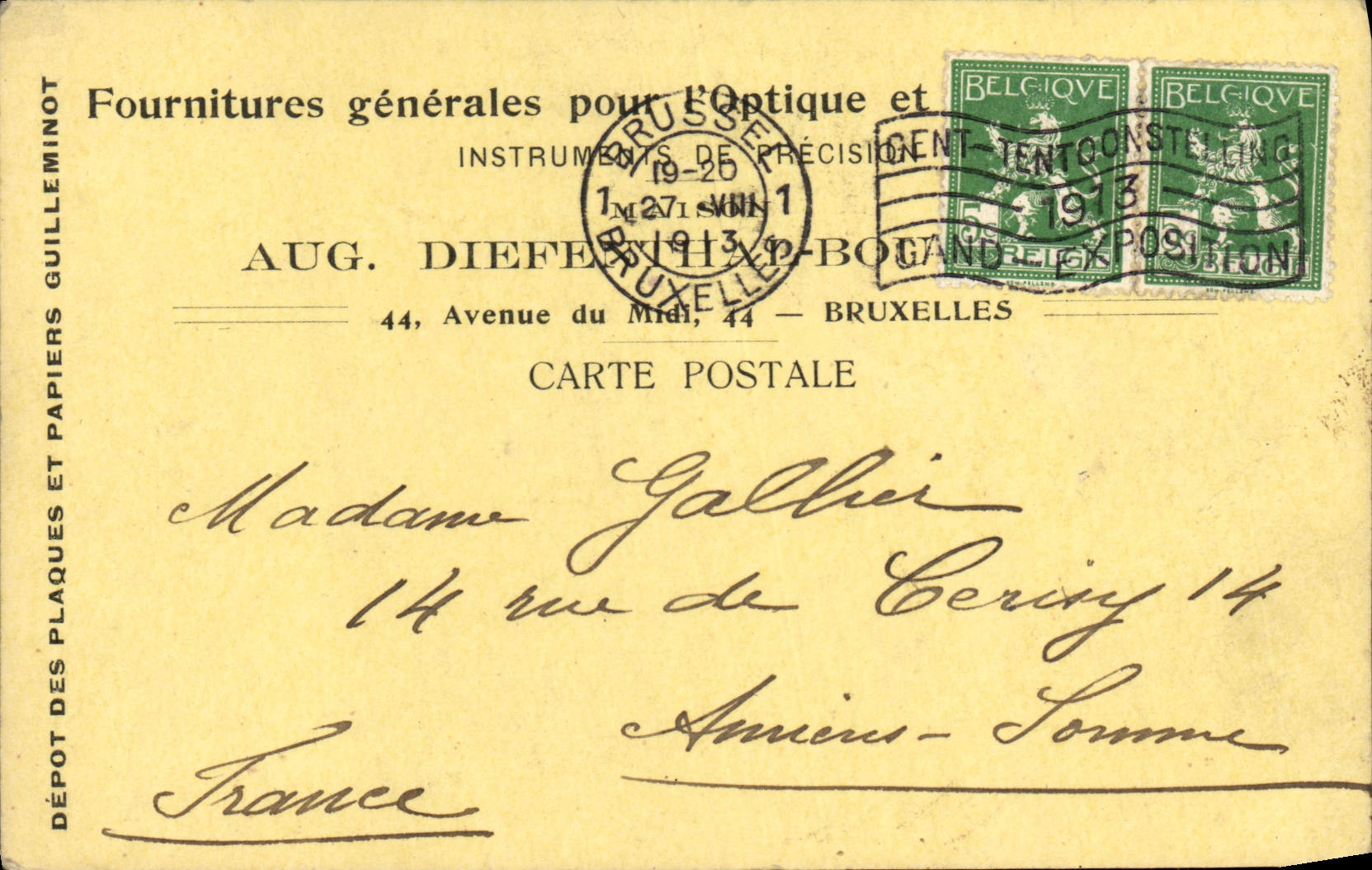 Entier Diefenthal Fournitures generale pour l'optique et la Photographie Avenue du Midi Bruxelles Optique