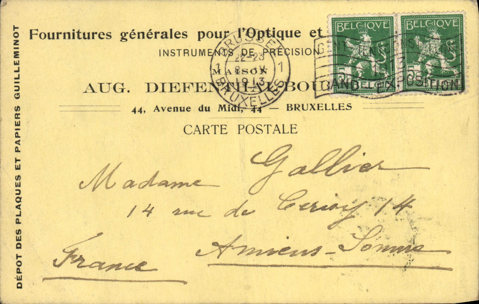 Entier Diefenthal Fournitures generale pour l'optique et la Photographie Avenue du Midi Bruxelles Optique