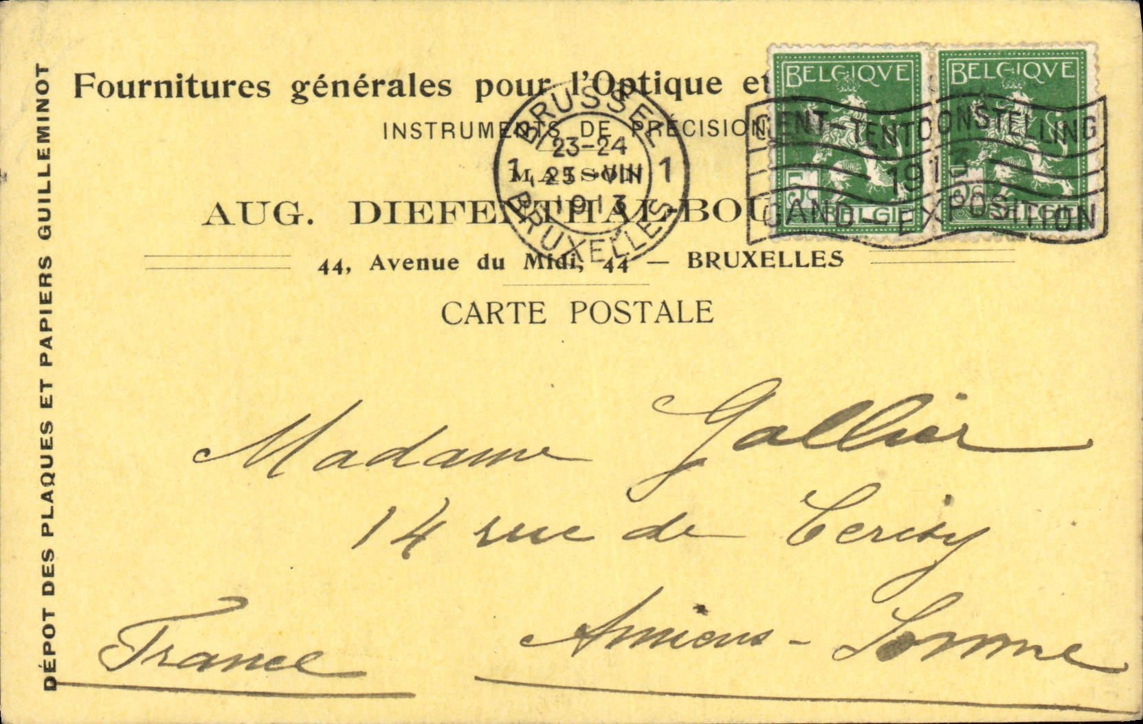 Entier Diefenthal Fournitures generale pour l'optique et la Photographie Avenue du Midi Bruxelles Optique