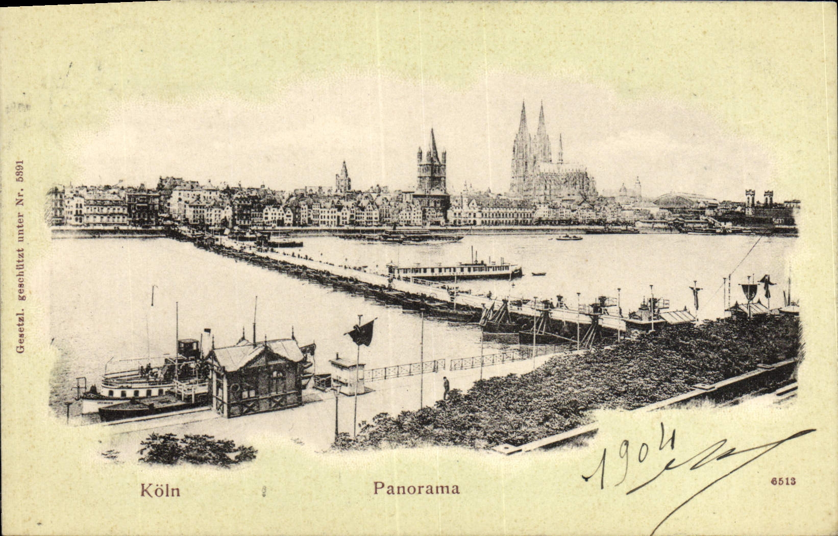 Barcos del panorama de Koln de la POSTAL de la VENDIMIA