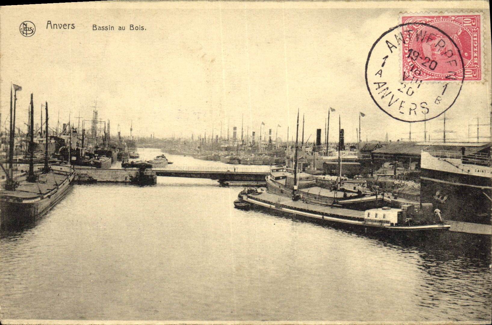 Lavabo de Amberes de la POSTAL de la VENDIMIA con los barcos de madera