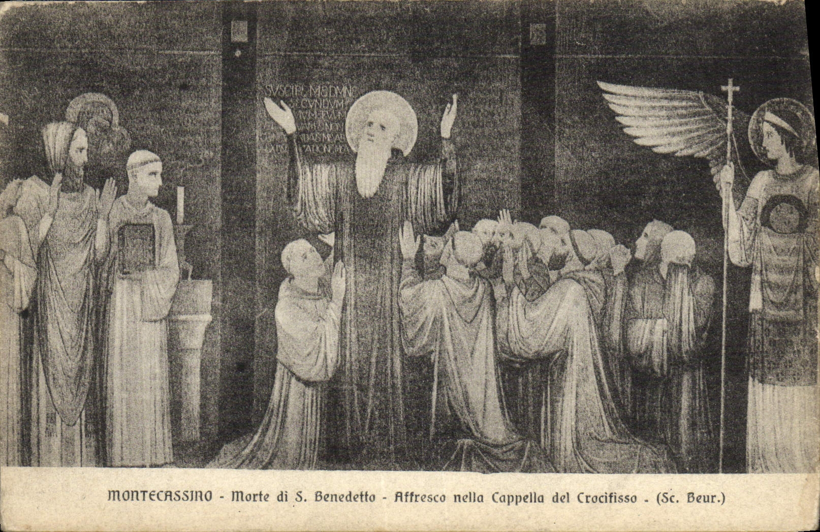 VINTAGE POSTCARD Montecassiro Dead Benedetto Affresco Nella Cappella Del Crocifisso