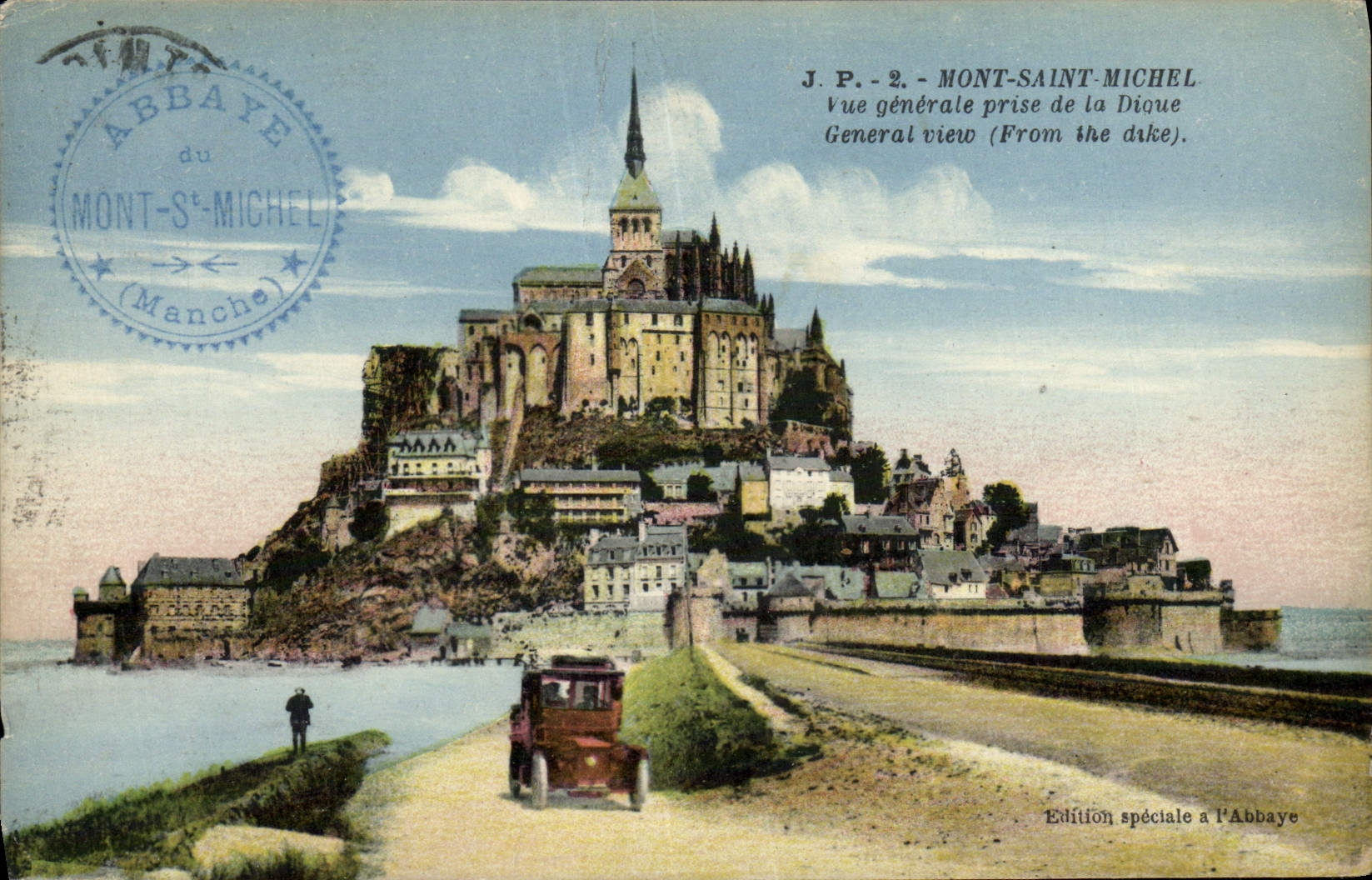CPA Mont Saint Michel Vue Generale Prise De La Digue Automobile 